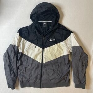 Nike Windrunner Jacket Full Zip Hooded Black White Gray Mens Size L READ